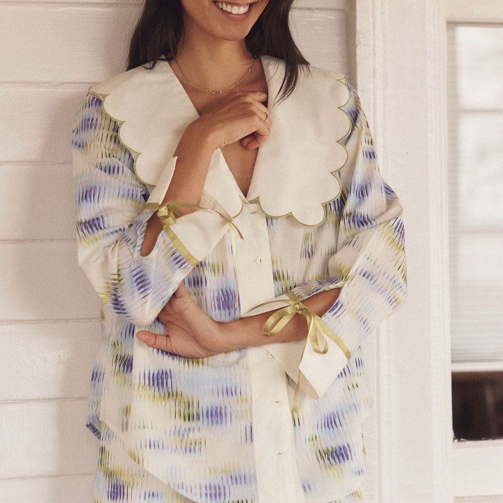 LyreBird set Pastel Watercolor Long-Sleeve Nightgown in Green & Lavender - Picture 5 of 10